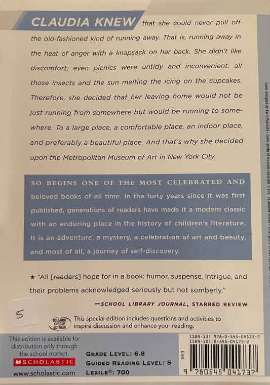 From the mixed up files of Mrs. Basil E. Frankweiler by E.L. Konigsburg