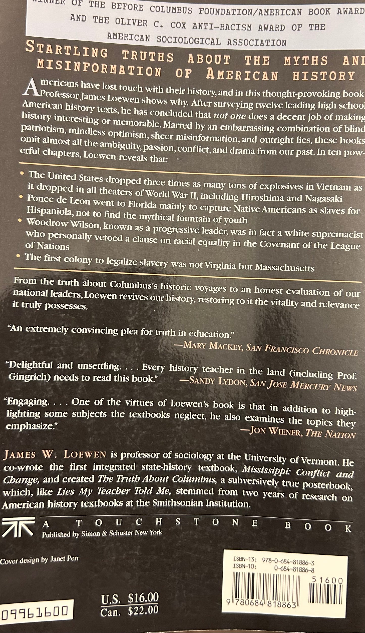 Lies My Teacher Told Me Textbook by James W. Loewen